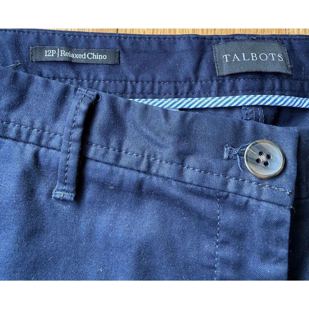 Talbots Navy Blue Relaxed Chino Trousers Pants Size 12P Casual Office Preppy - Picture 2 of 8